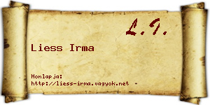 Liess Irma névjegykártya